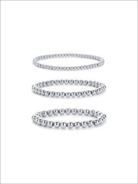 3 Pack Stretchy Beaded Bracelets Stainless Steel Waterproof 7 Inch
